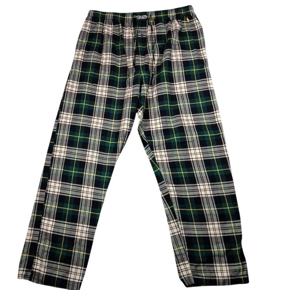 Polo‎ Ralph Lauren Pajama Pants Mens XL Green Plaid Flannel Sleep Lounge Logo